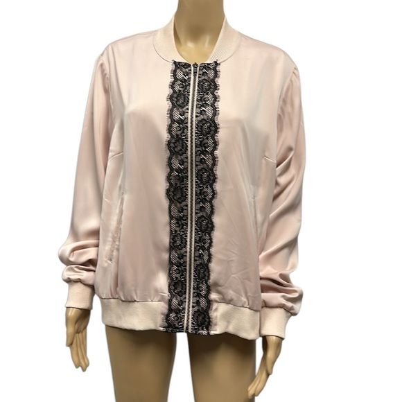 Lane Bryant Full Zip Up Lace Accent Lined Jacket Light Pink and Black Womens 14 - Picture 3 of 14